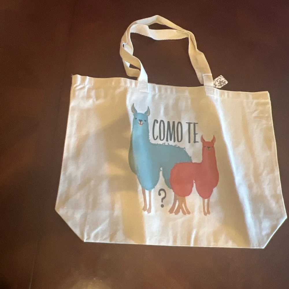 Llama Tote Bag Natural Canvas Como Te Question Graphic Shopper Eco Friendly